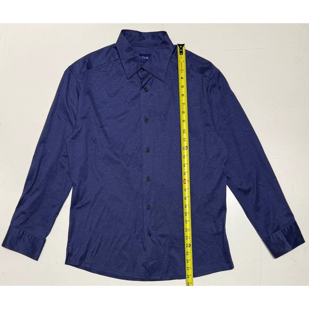 Eton Mens Navy Blue‎ Cotton Jersey Button Down Shirt Long Sleeve Size L Romania